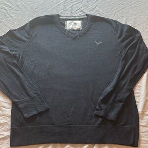 American Eagle Vintage Fit Men's Navy V Neck Sweater Academia Retro